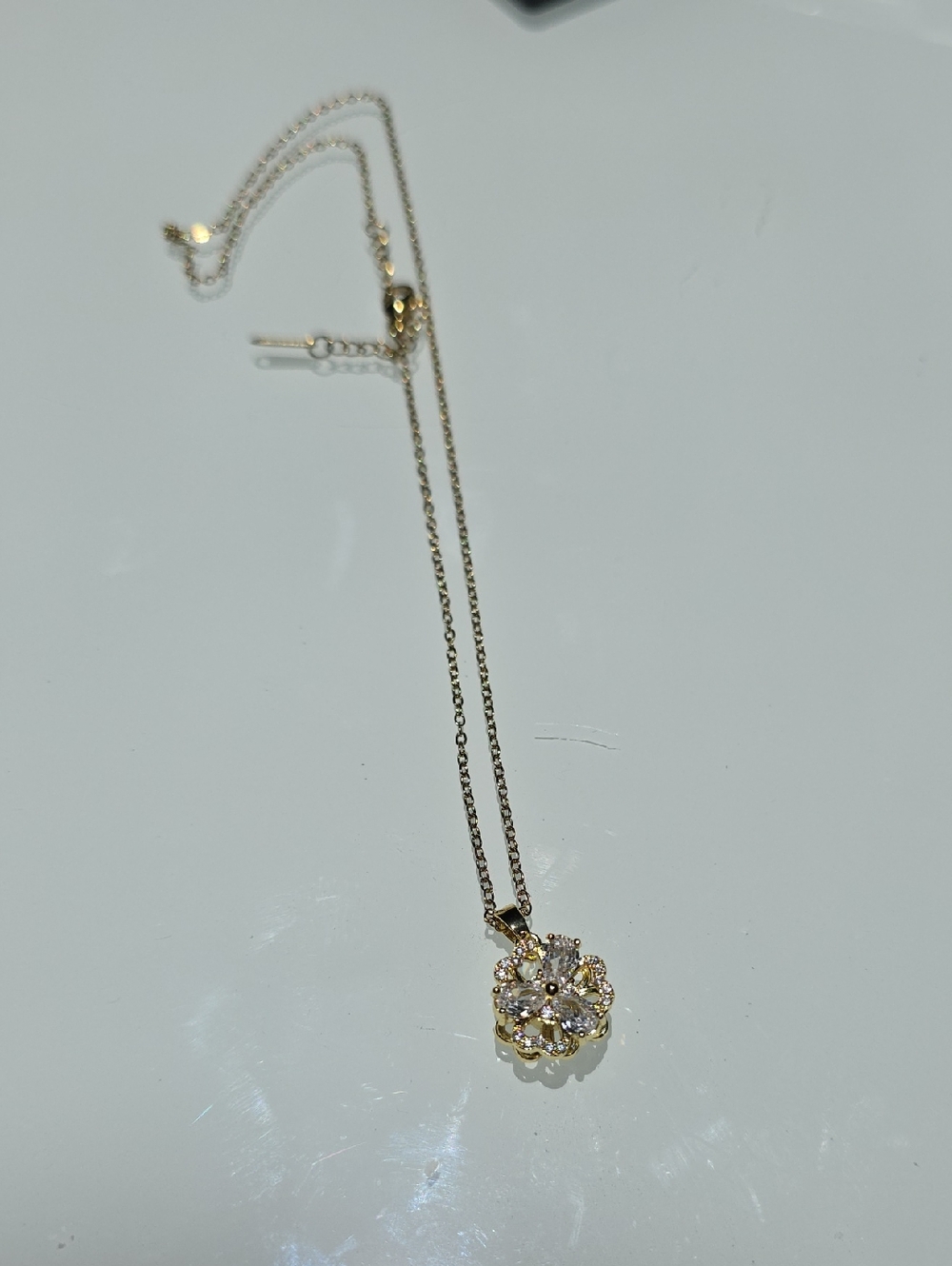 Spinner Delicate Gold Floral Cubic Zirconia Pendant Necklace